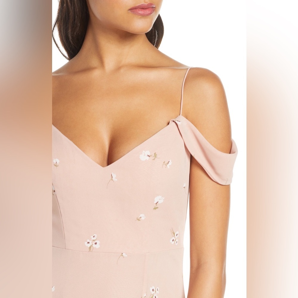 Jenny Yoo Priya Cold Shoulder Floral Chiffon Evening Dress 16 Blush Mauve Pink - Picture 2 of 11